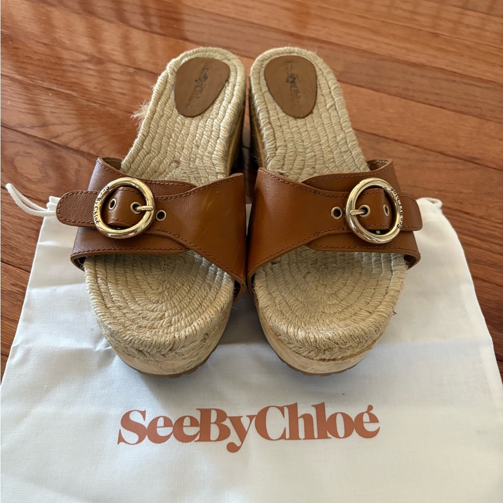 See By Chloe Brown Espadrille Shoes with Leather Strap